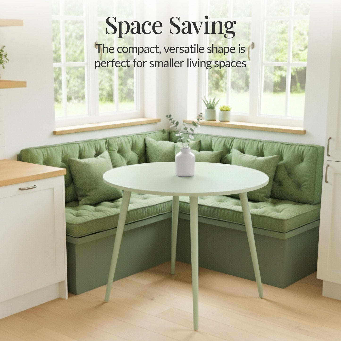 Round Mid-Century Modern 35.5in Dining Table, Dinette for Home or Kitchen w/Wood Finish Steel Legs
