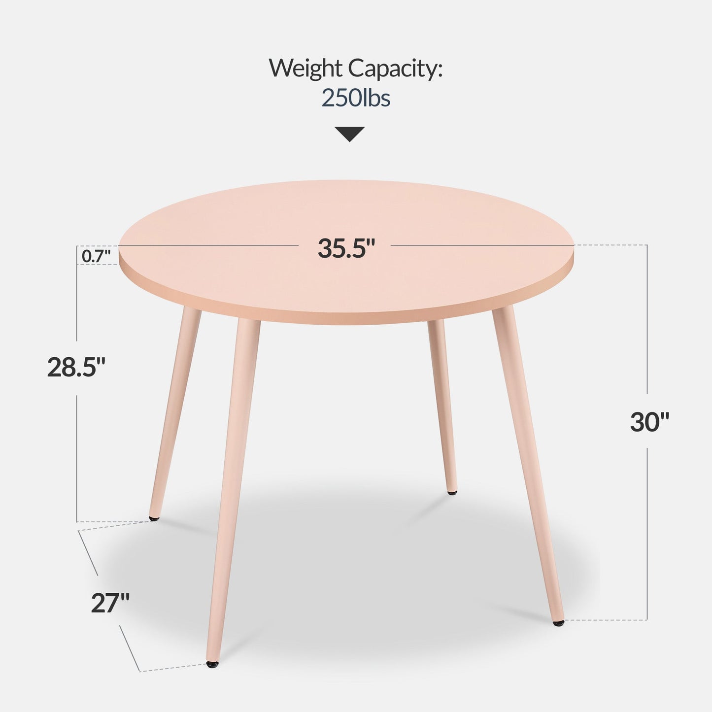 Round Mid-Century Modern 35.5in Dining Table, Dinette for Home or Kitchen w/Wood Finish Steel Legs