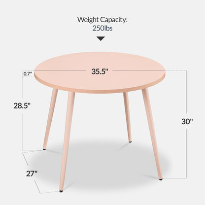 Round Mid-Century Modern 35.5in Dining Table, Dinette for Home or Kitchen w/Wood Finish Steel Legs