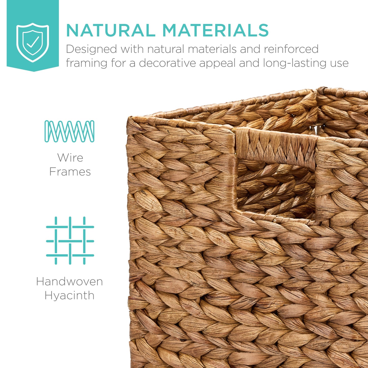 Set of 5 Collapsible Hyacinth Storage Baskets w/ Inserts - 12x12in