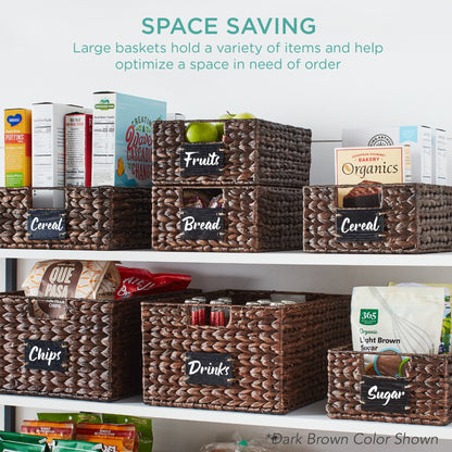 Set of 4 Water Hyacinth Pantry Baskets w/ Chalkboard, Marker - 13in