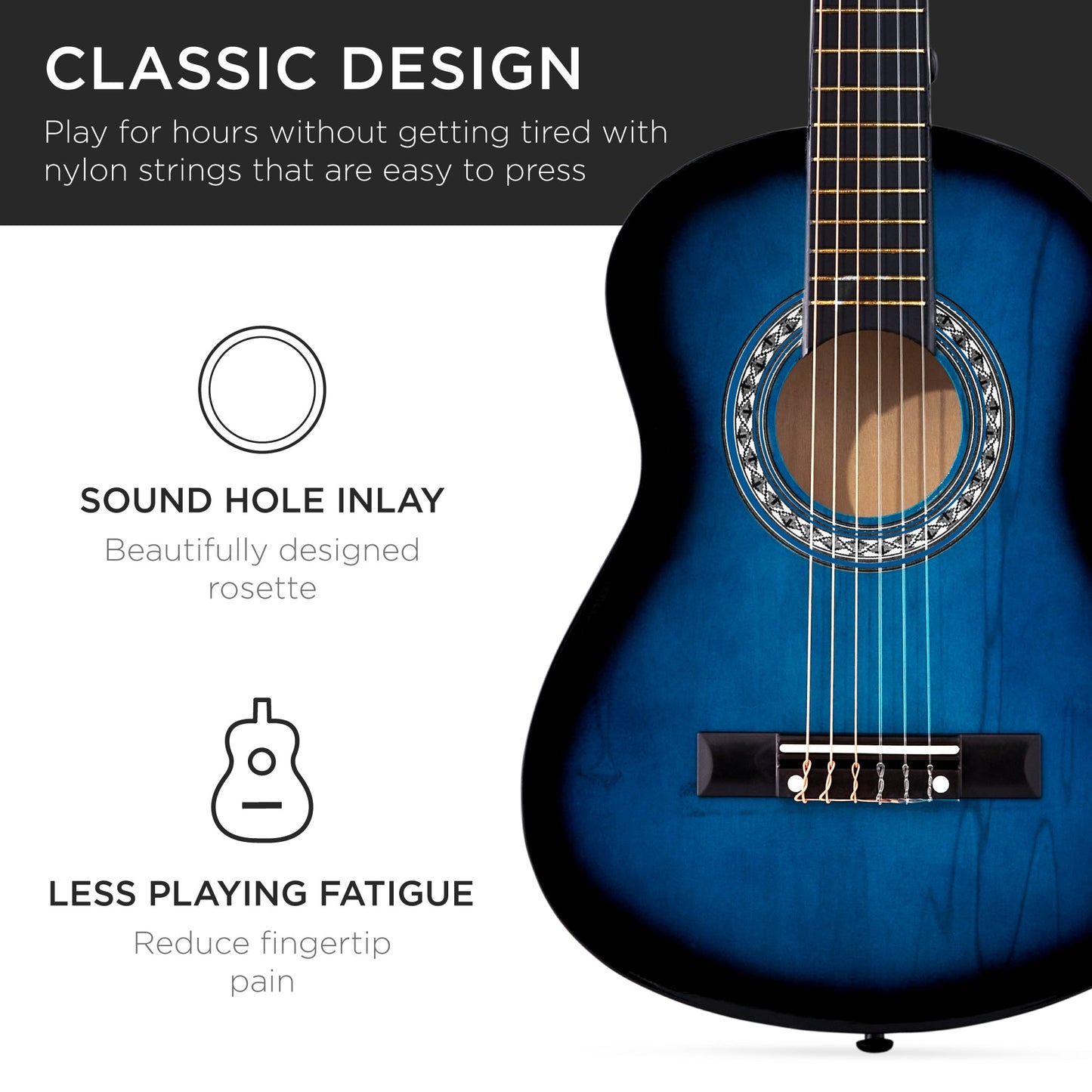 Beginner Acoustic Guitar Set w/ Case, Strap, Extra Strings - 38in