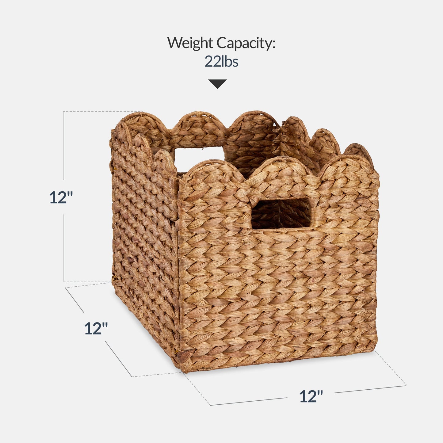 Scalloped 12x 12 Hyacinth Storage Basket Set of 5