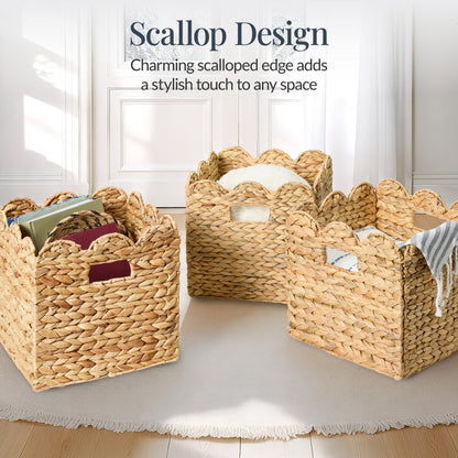 Scalloped 13 x 13in Hyacinth Storage Basket Set of 5