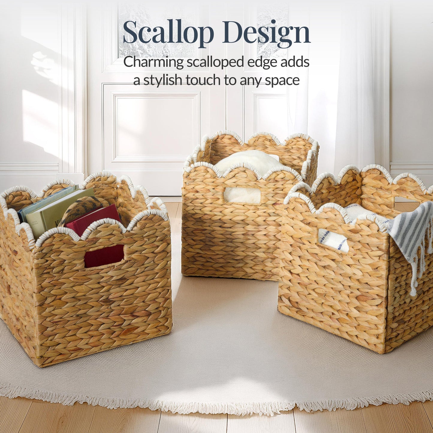 Scalloped 13 x 13in Hyacinth Storage Basket Set of 5
