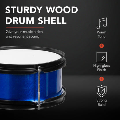 Kids Beginner 3-Piece Drum, Musical Instrument Set w/ Sticks, Stool, Pedal
