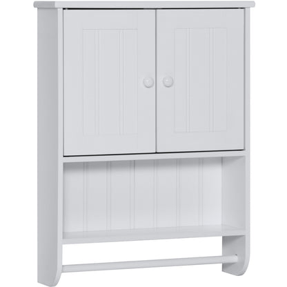 Bathroom Wall Storage Organization Cabinet w/ Double Doors, Towel Bar