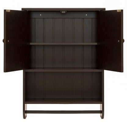 Bathroom Wall Storage Organization Cabinet w/ Double Doors, Towel Bar