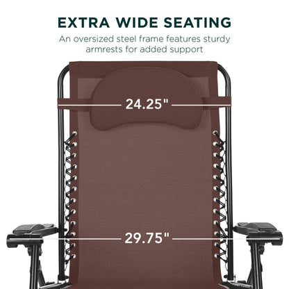 Oversized Reclining Zero Gravity Chair Lounger w/ Cup Holder, Pillow