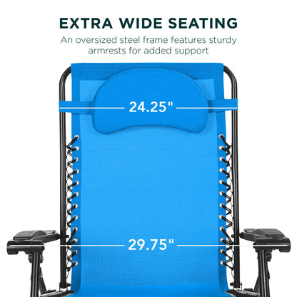 Oversized Reclining Zero Gravity Chair Lounger w/ Cup Holder, Pillow