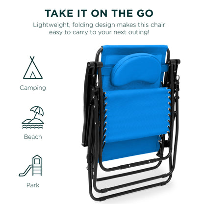 Oversized Reclining Zero Gravity Chair Lounger w/ Cup Holder, Pillow