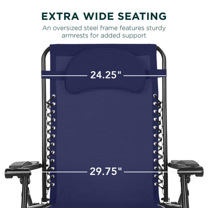 Oversized Reclining Zero Gravity Chair Lounger w/ Cup Holder, Pillow