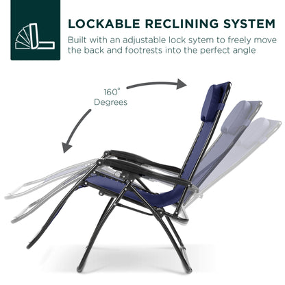 Oversized Reclining Zero Gravity Chair Lounger w/ Cup Holder, Pillow