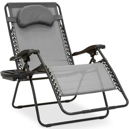 Oversized Reclining Zero Gravity Chair Lounger w/ Cup Holder, Pillow