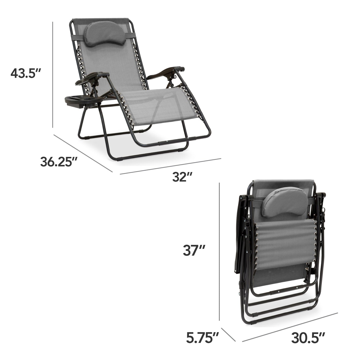 Oversized Reclining Zero Gravity Chair Lounger w/ Cup Holder, Pillow