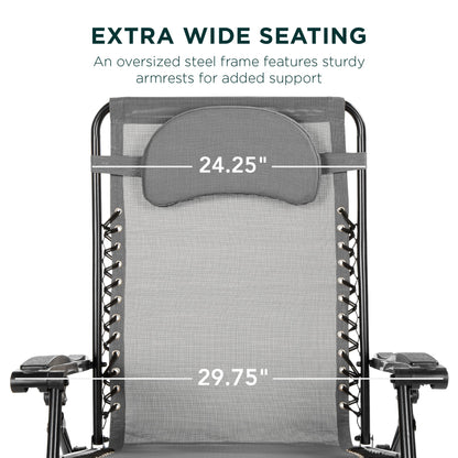 Oversized Reclining Zero Gravity Chair Lounger w/ Cup Holder, Pillow