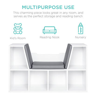 6-Cubbie Kids Bookcase Furniture Accent w/ Cushioned Reading Nook