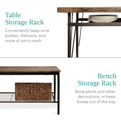 6-Piece Modern Dining Set w/ Storage Racks, Table, Bench, 4 Chairs - 55in