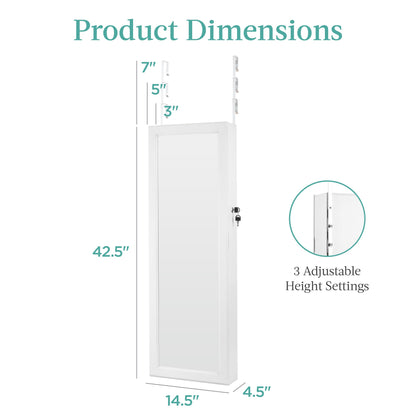 Door/Wall Mount Mirror Jewelry Cabinet Armoire w/ Inside Mirror, LED Lights
