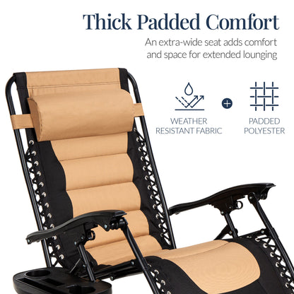 Oversized Padded Zero Gravity Chair, Folding Recliner w/ Headrest, Side Tray