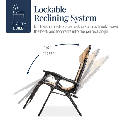 Oversized Padded Zero Gravity Chair, Folding Recliner w/ Headrest, Side Tray