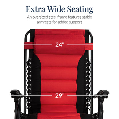 Oversized Padded Zero Gravity Chair, Folding Recliner w/ Headrest, Side Tray