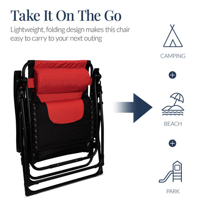 Oversized Padded Zero Gravity Chair, Folding Recliner w/ Headrest, Side Tray