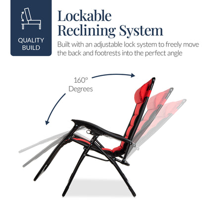 Oversized Padded Zero Gravity Chair, Folding Recliner w/ Headrest, Side Tray
