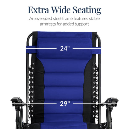 Oversized Padded Zero Gravity Chair, Folding Recliner w/ Headrest, Side Tray