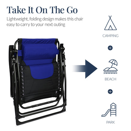 Oversized Padded Zero Gravity Chair, Folding Recliner w/ Headrest, Side Tray