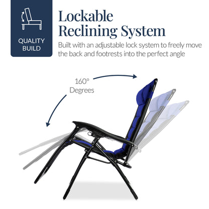 Oversized Padded Zero Gravity Chair, Folding Recliner w/ Headrest, Side Tray