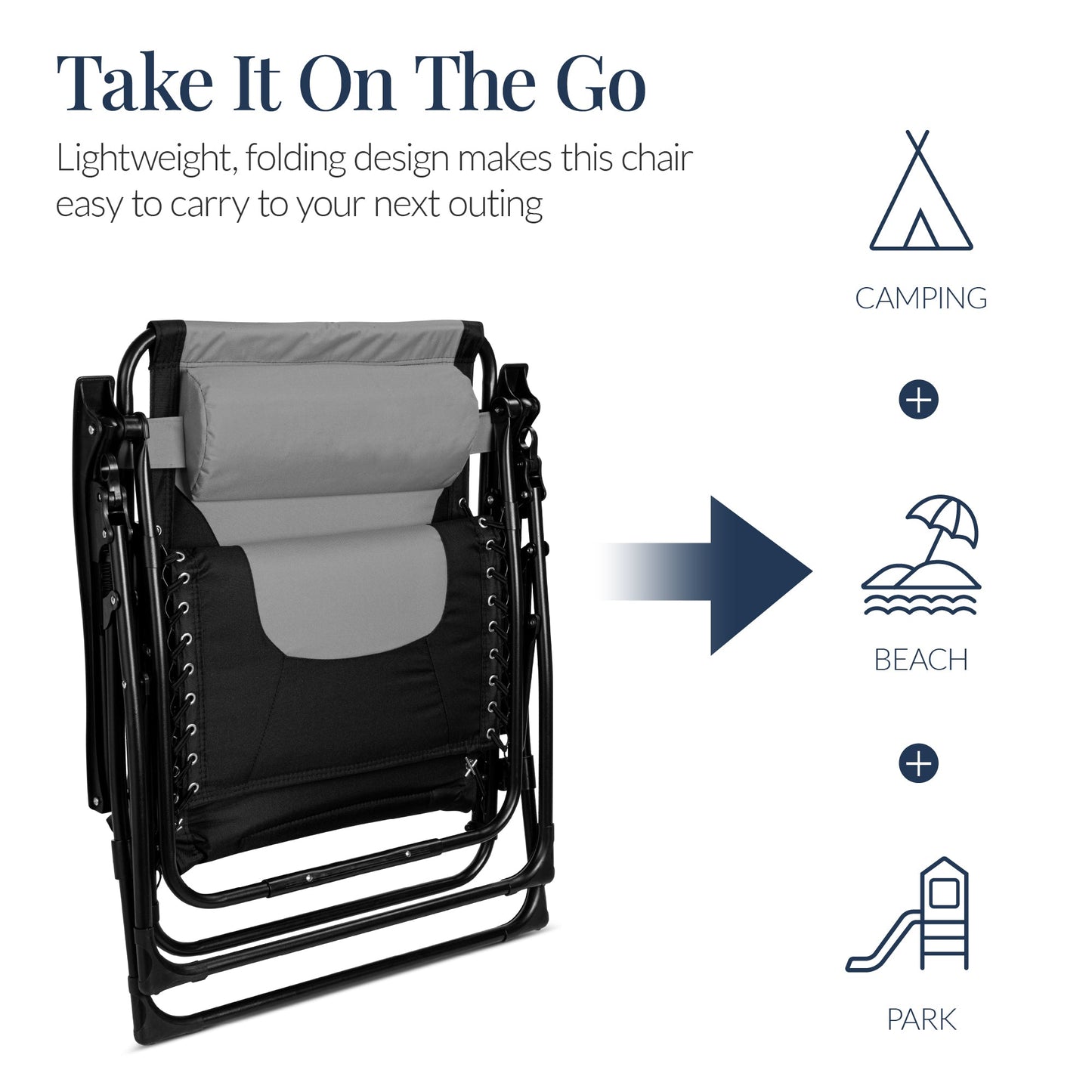 Oversized Padded Zero Gravity Chair, Folding Recliner w/ Headrest, Side Tray