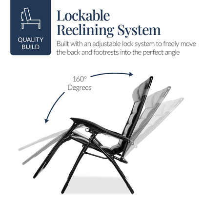 Oversized Padded Zero Gravity Chair, Folding Recliner w/ Headrest, Side Tray