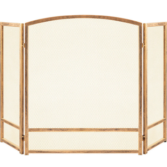 3-Panel Simple Steel Mesh Fireplace Screen w/ Worn Finish - 47.5x27.25in