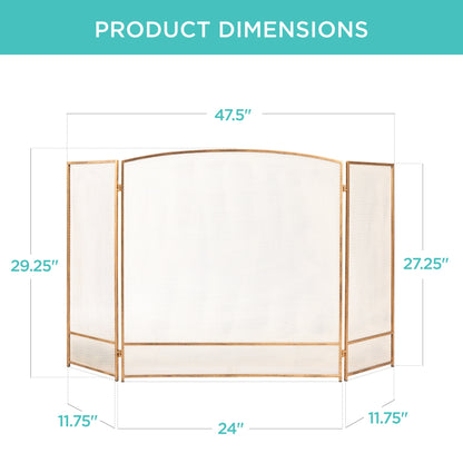 3-Panel Simple Steel Mesh Fireplace Screen w/ Worn Finish - 47.5x27.25in