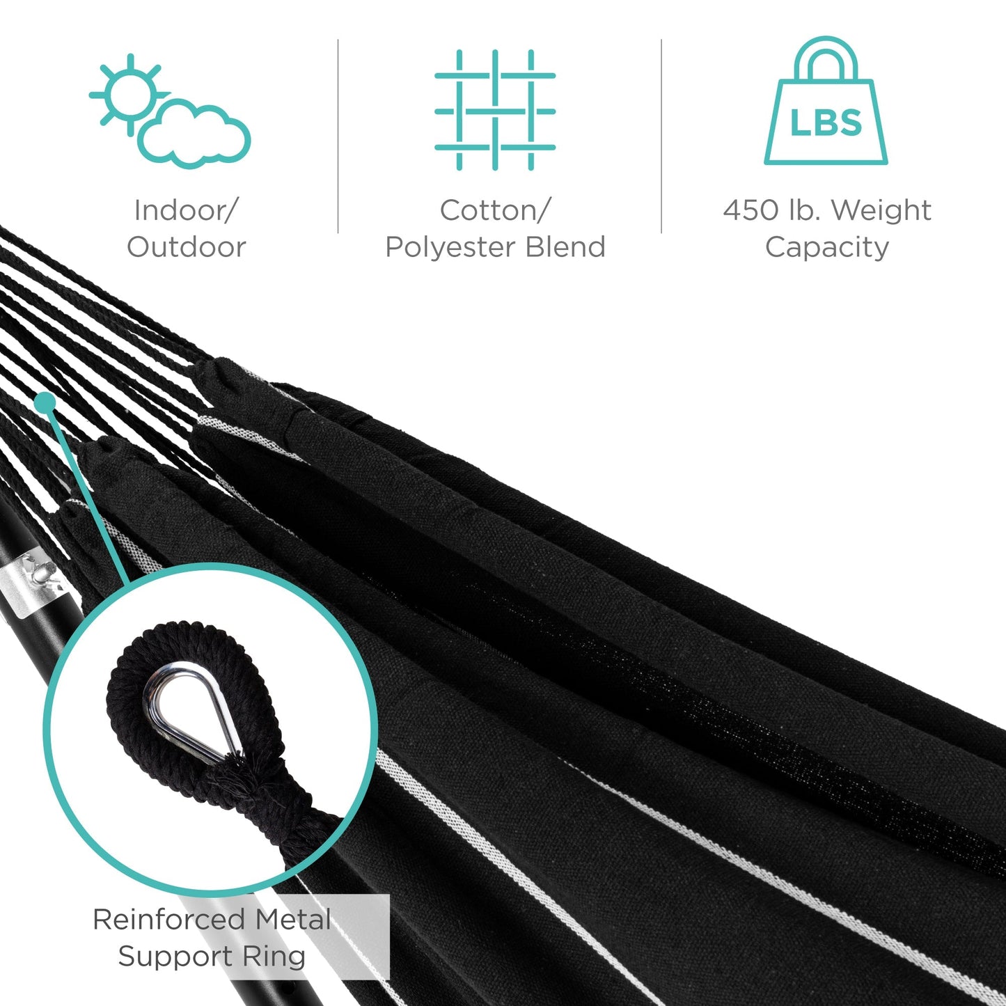 2-Person Brazilian-Style Double Hammock w/ Carrying Bag and Steel Stand