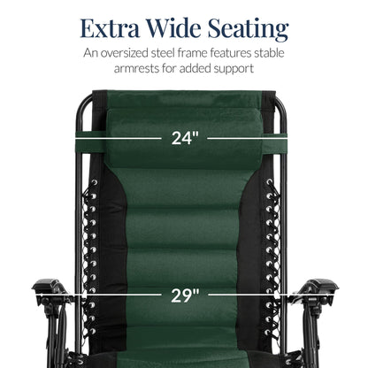 Oversized Padded Zero Gravity Chair, Folding Recliner w/ Headrest, Side Tray