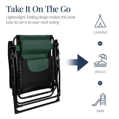 Oversized Padded Zero Gravity Chair, Folding Recliner w/ Headrest, Side Tray