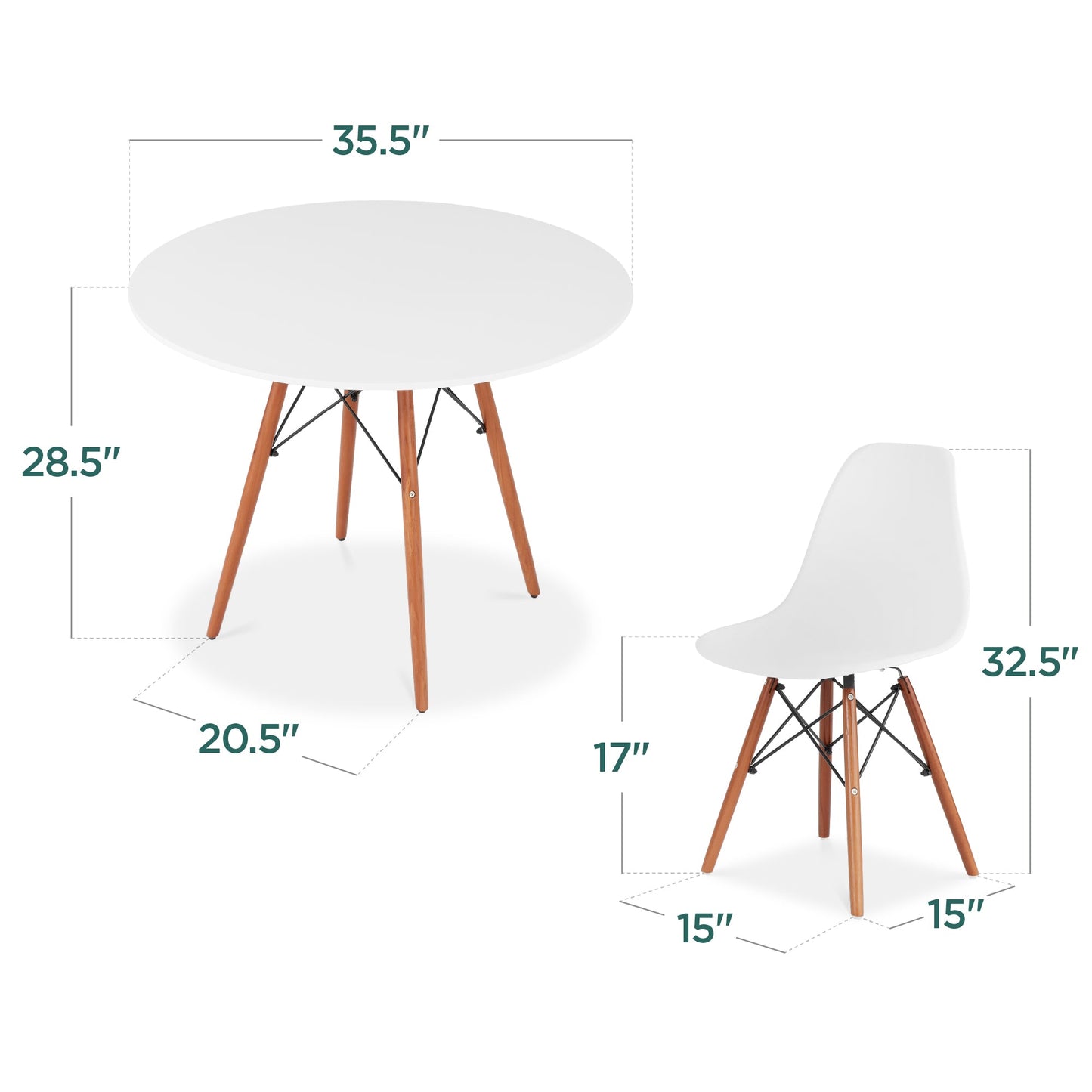 5-Piece Mid-Century Modern Dining Set w/ 4 Chairs, Wooden Legs, Metal Frame