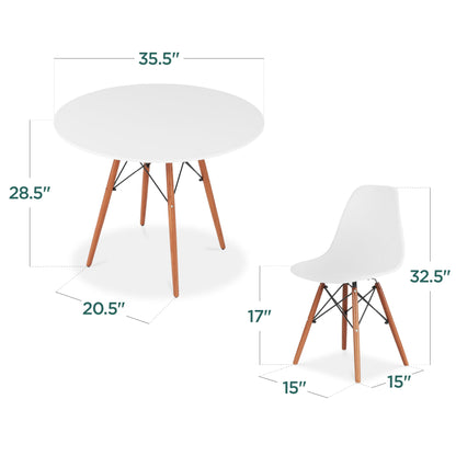 5-Piece Mid-Century Modern Dining Set w/ 4 Chairs, Wooden Legs, Metal Frame