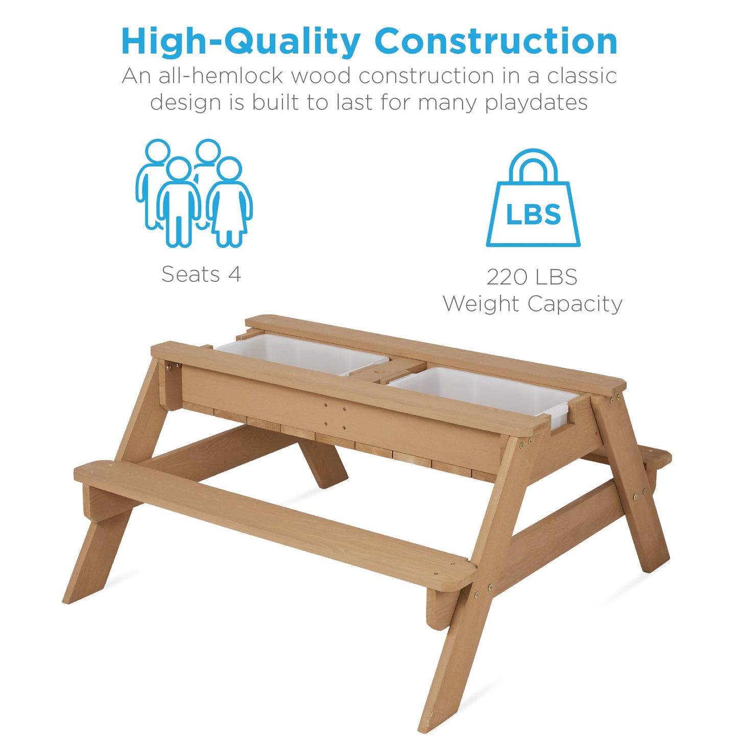 3-in-1 Kids Sand & Water Table Outdoor Wood Picnic Table w/ Umbrella