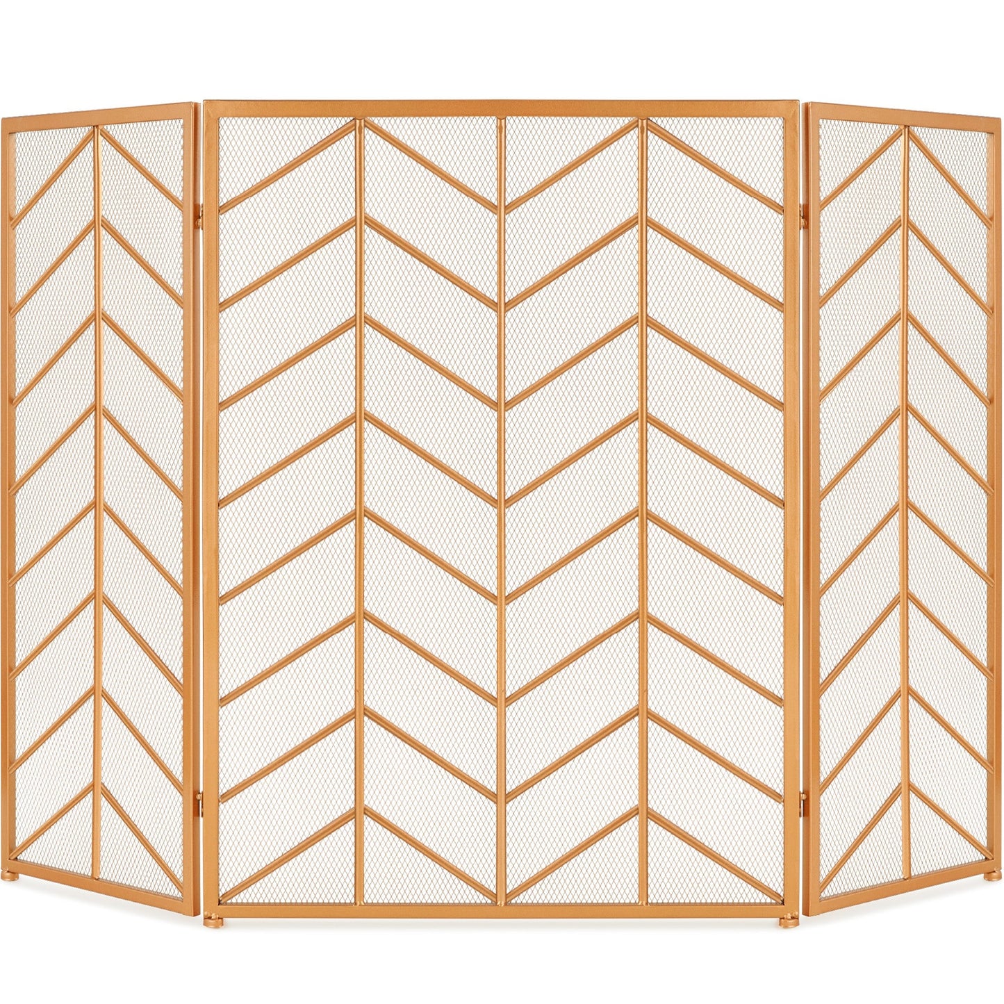 3-Panel Iron Chevron Fireplace Screen w/ Handles - 52x31in