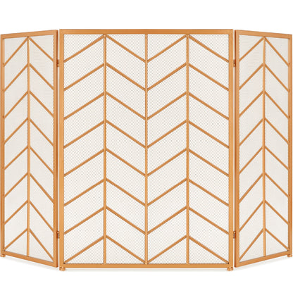 3-Panel Iron Chevron Fireplace Screen w/ Handles - 52x31in