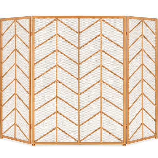 3-Panel Iron Chevron Fireplace Screen w/ Handles - 52x31in