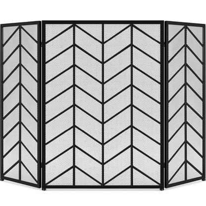 3-Panel Iron Chevron Fireplace Screen w/ Handles - 52x31in