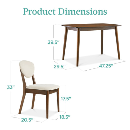 5-Piece Wooden Mid-Century Modern Dining Set w/ 4 Chairs, Padded Seat & Back