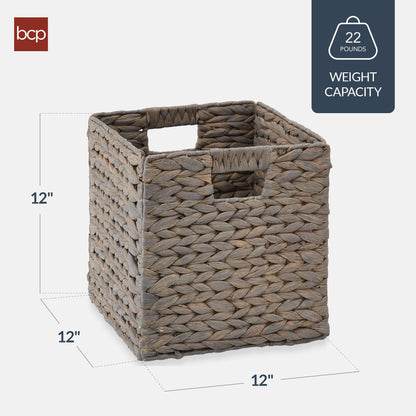 Set of 5 Collapsible Hyacinth Storage Baskets w/ Inserts - 12x12in