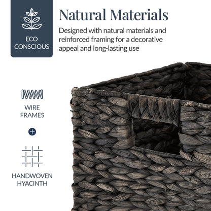 Set of 5 Collapsible Hyacinth Storage Baskets w/ Inserts - 12x12in