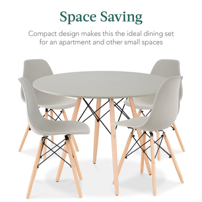 5-Piece Mid-Century Modern Dining Set w/ 4 Chairs, Wooden Legs, Metal Frame