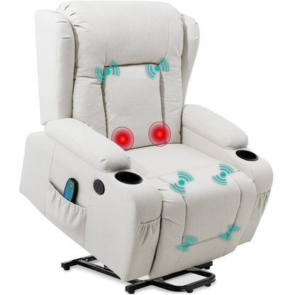 Electric Power Lift Recliner Massage Chair w/ Heat, USB Port, Cupholders